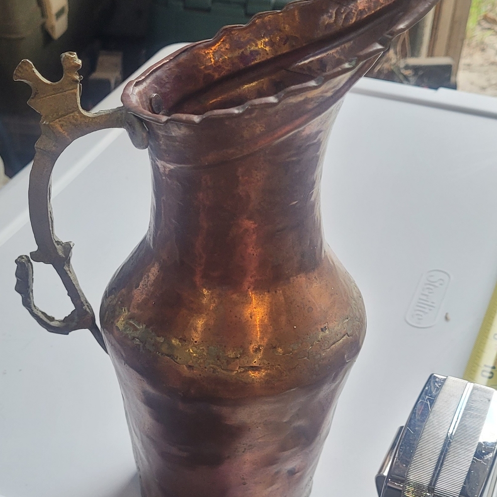 Vintage Copper Pitcher with Brass Handle